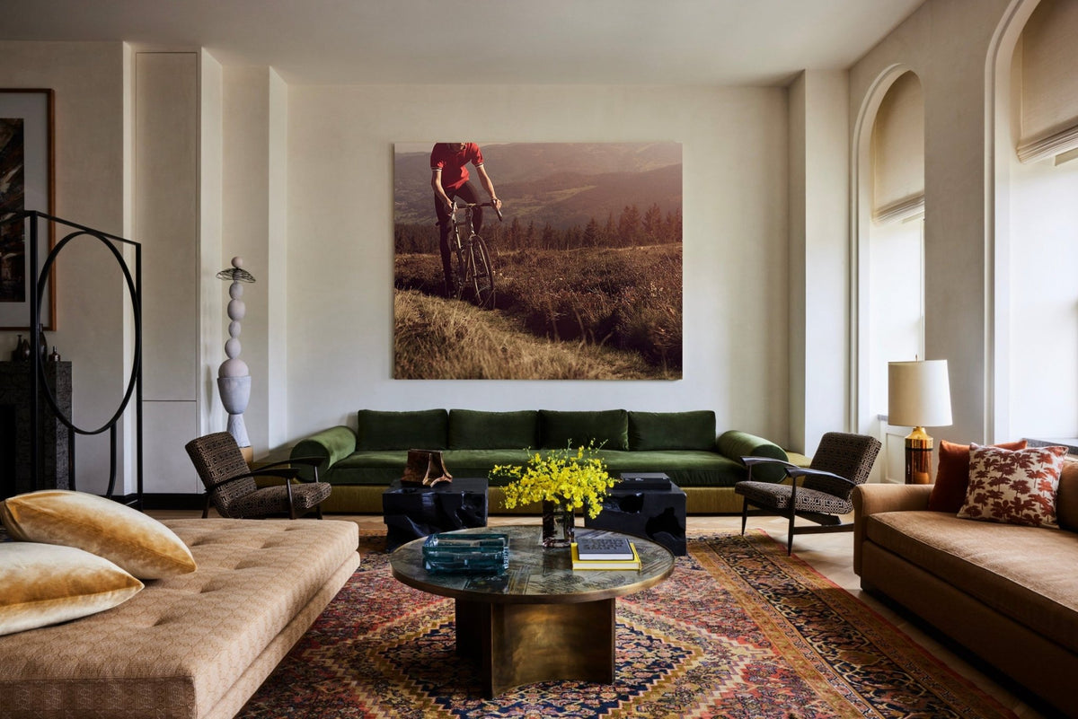 Detail shot from the 'Hills n Thrills' cyclocross cycling print showing the bespoke Elian Cyclocross bike - cycling wall art by Cyclingprints.nl