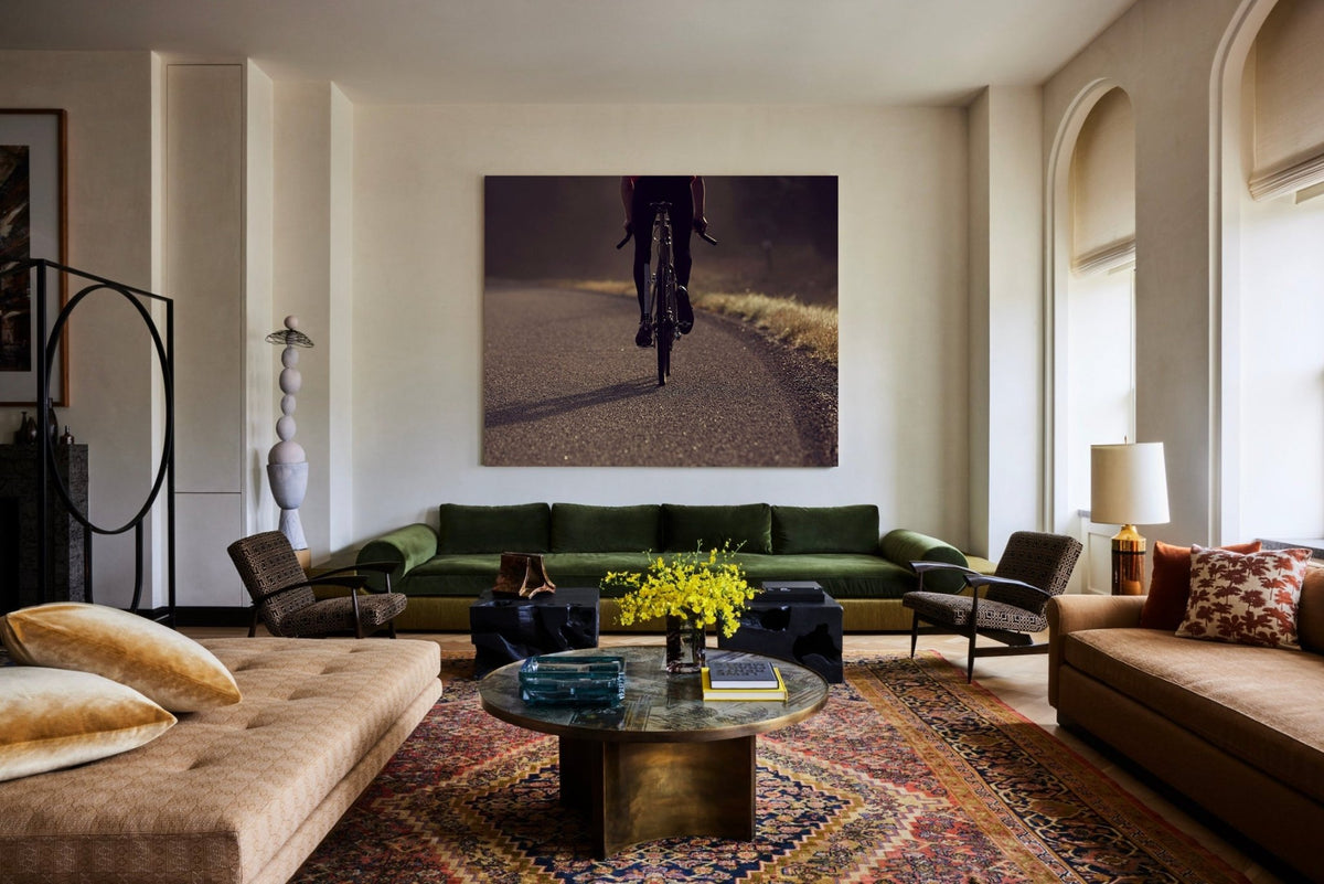 Detail shot from the 'Out at Dawn' cyclocross cycling print showing the bespoke Elian Cyclocross bike - cycling wall art by Cyclingprints.nl