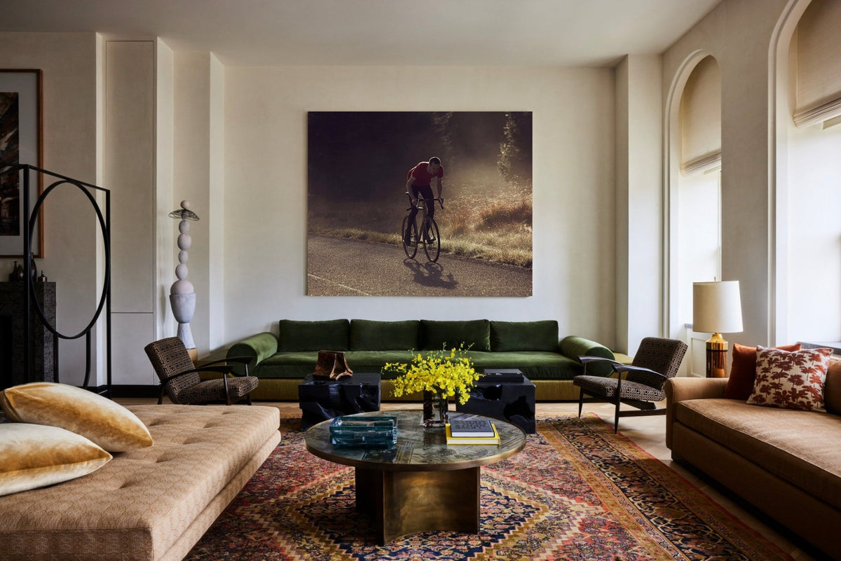 Detail shot from the 'Whirr & Purr' cyclocross cycling print showing the bespoke Elian Cyclocross bike - cycling wall art by Cyclingprints.nl