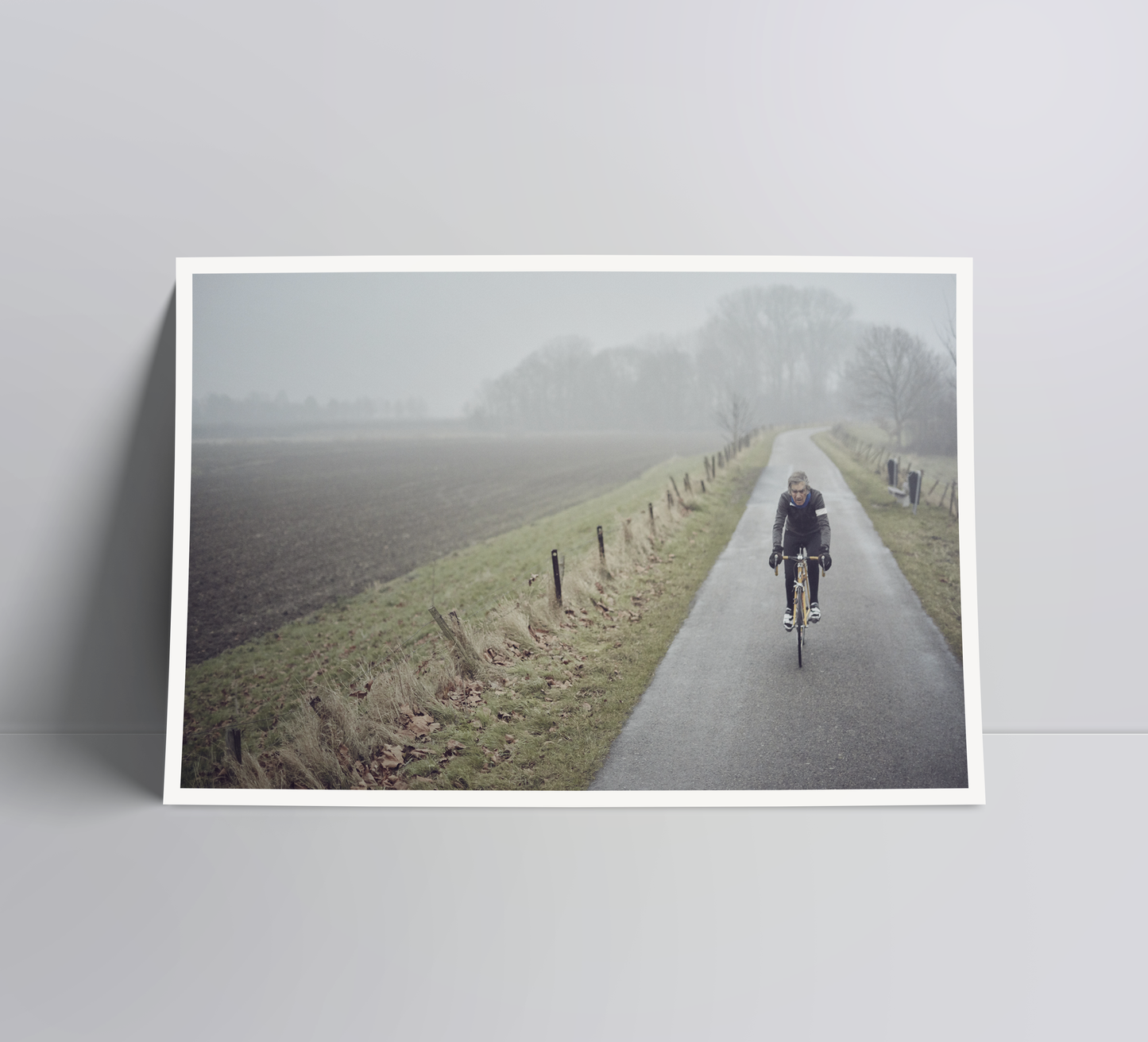 Watery light & leaden skies - A cycling print.