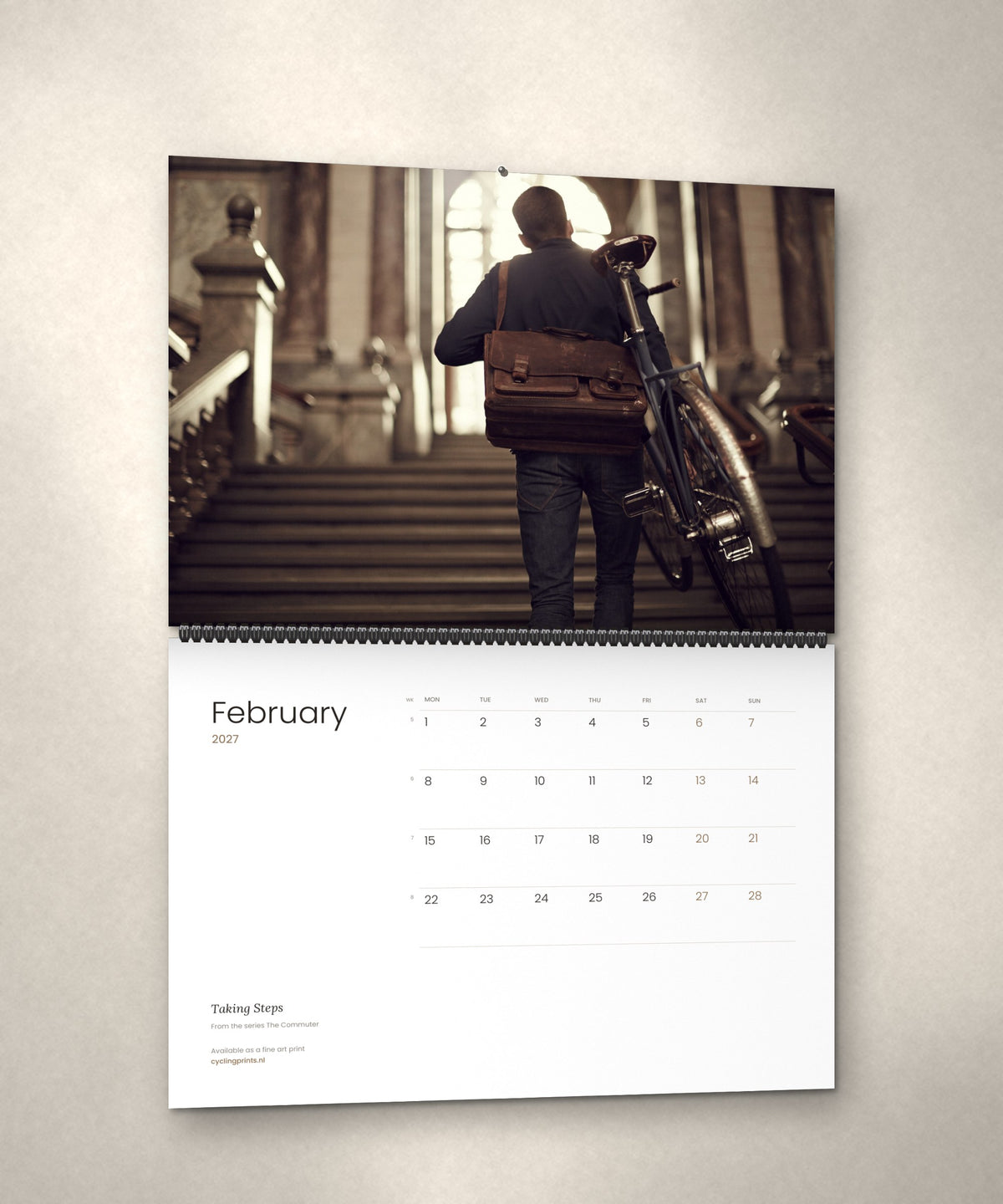 February 2027 – Taking Steps, a page from The Commuter cycling photography wall calendar by Ryan Edy