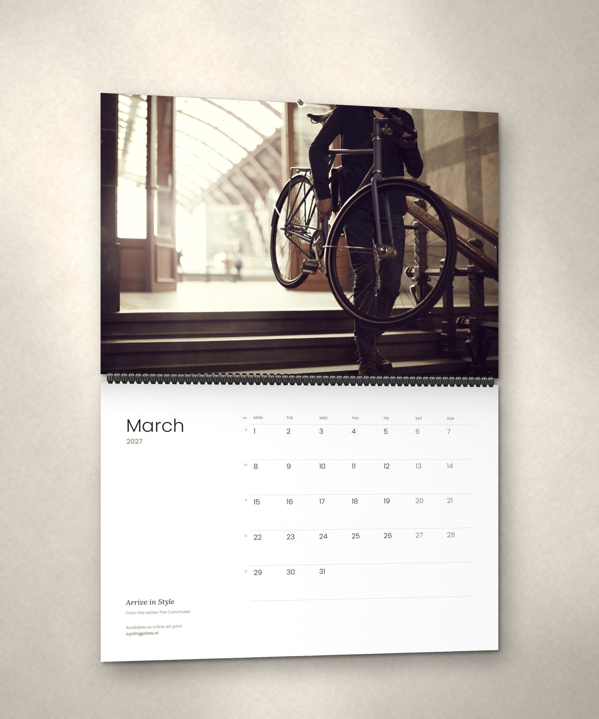 March 2027 – Arrive in Style, a page from The Commuter cycling photography wall calendar by Ryan Edy