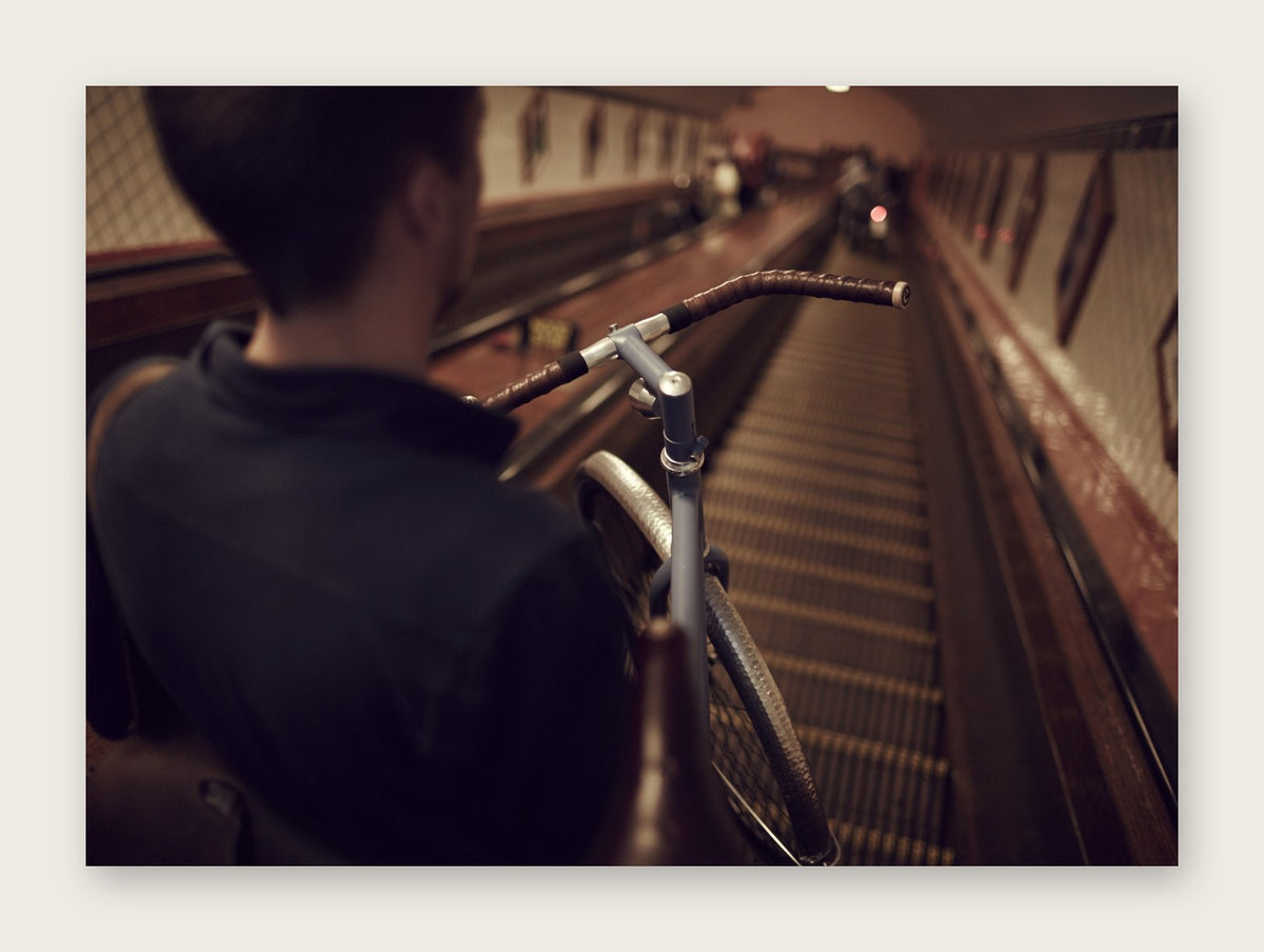 Down Town – The Commuter fine art cycling greeting card by Ryan Edy