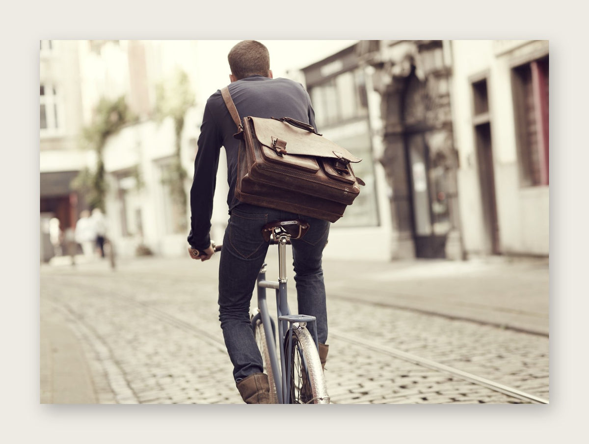 Making Tracks – The Commuter fine art cycling greeting card by Ryan Edy