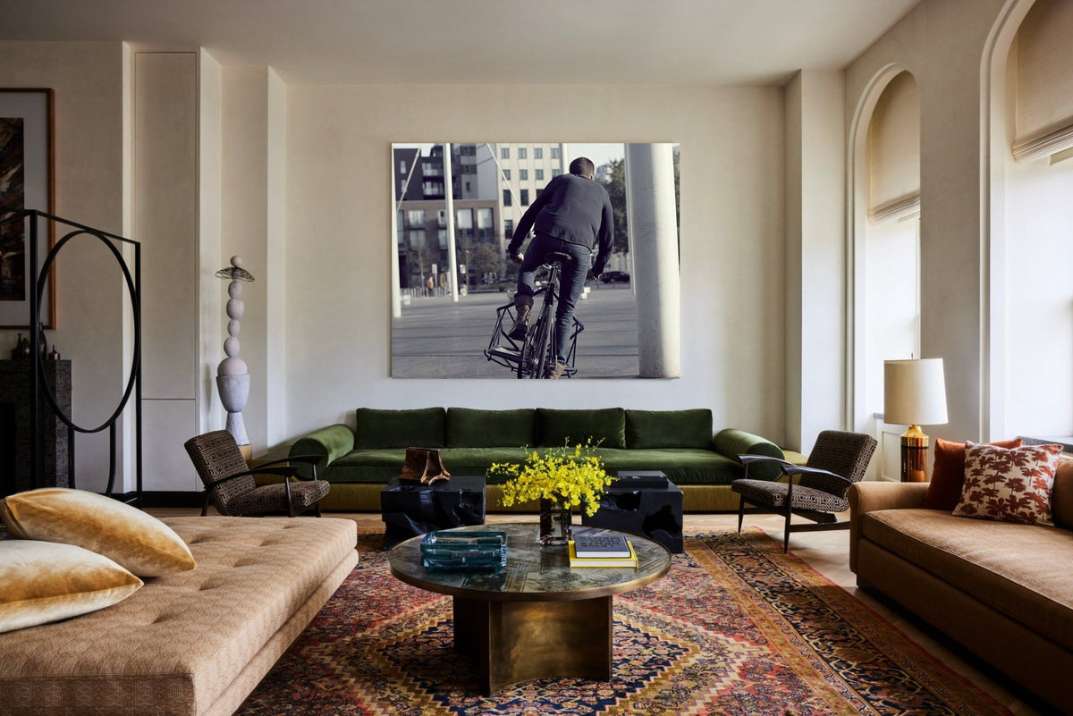 Detail shot from the 'Steer Here' cargo bike photography showing the bespoke Elian Cargo bike - cycling wall art by Cyclingprints.nl