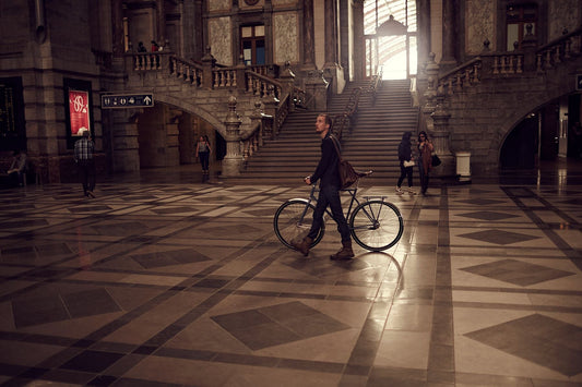 Commuter bike art 'Central Station' - captured on the bespoke Elian Commuter bike in Antwerp, fine art print by Cyclingprints.nl