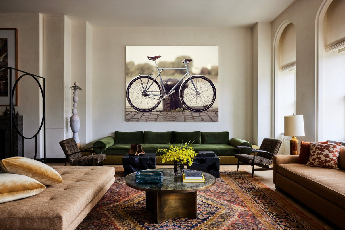 Detail shot from the 'Custom Built' commuter bike art showing the bespoke Elian Commuter bike - cycling wall art by Cyclingprints.nl