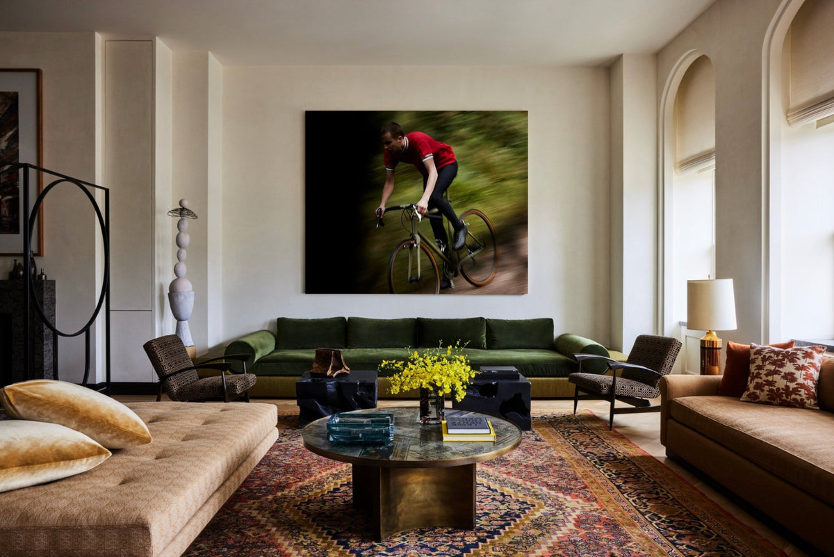 Detail shot from the 'Blurred Vision' cyclocross cycling print showing the bespoke Elian Cyclocross bike - cycling wall art by Cyclingprints.nl