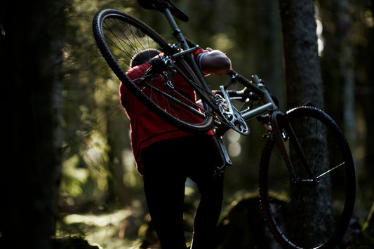 Cyclocross cycling print 'Climb Above The Trees' - off-road cyclocross action on the bespoke Elian Cyclocross bike in the Vosges, France, fine art print by Cyclingprints.nl