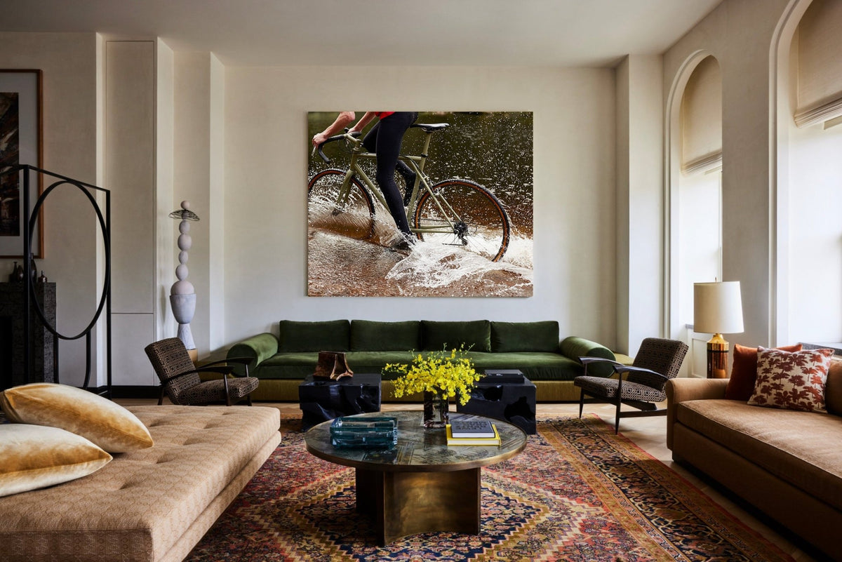 Detail shot from the 'Deep Water' cyclocross cycling print showing the bespoke Elian Cyclocross bike - cycling wall art by Cyclingprints.nl