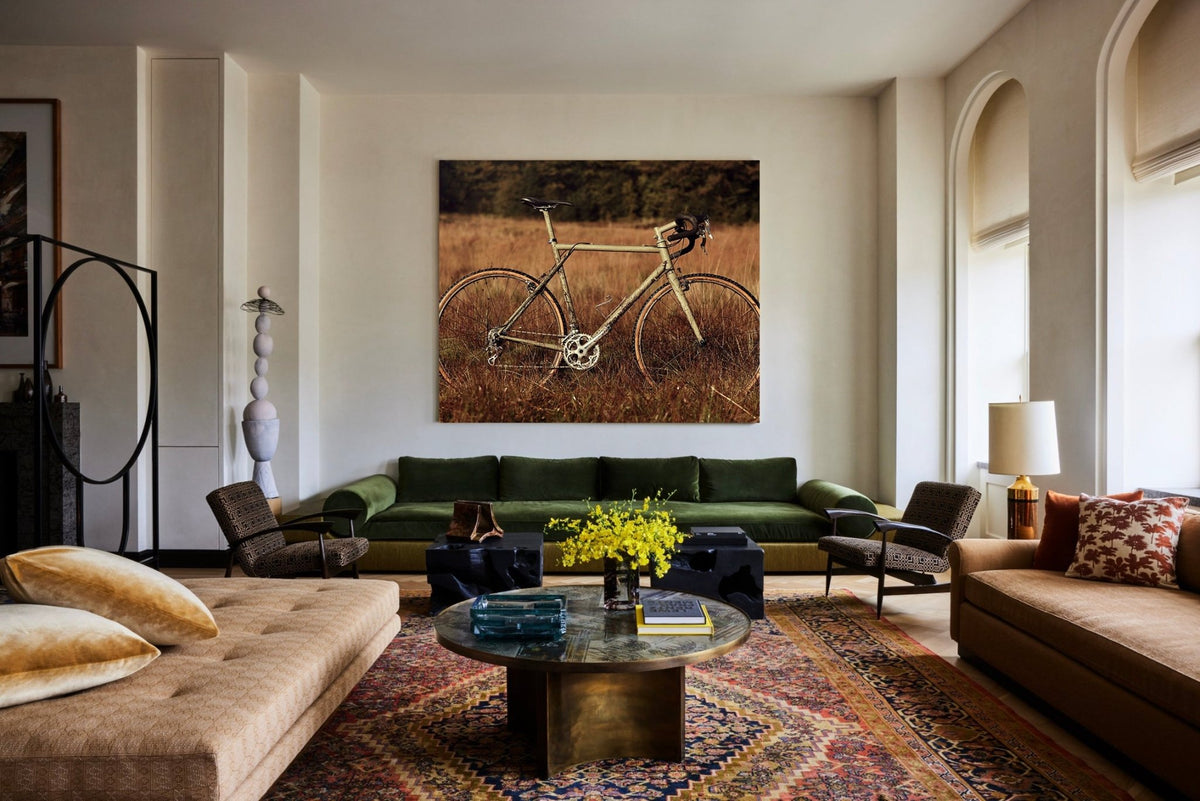 Detail shot from the 'Field Tested' cyclocross cycling print showing the bespoke Elian Cyclocross bike - cycling wall art by Cyclingprints.nl
