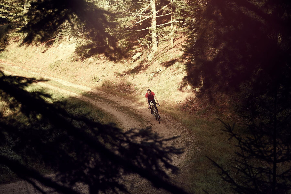 Cyclocross cycling print 'Fly Thru the Forest' - off-road cyclocross action on the bespoke Elian Cyclocross bike in the Vosges, France, fine art print by Cyclingprints.nl