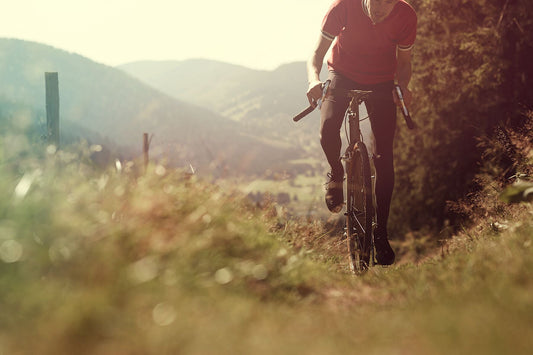 Cyclocross cycling print 'Lying Legs' - off-road cyclocross action on the bespoke Elian Cyclocross bike in the Vosges, France, fine art print by Cyclingprints.nl
