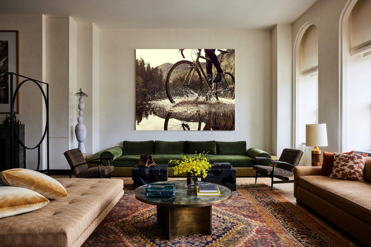 Detail shot from the 'Make a splash' cyclocross cycling print showing the bespoke Elian Cyclocross bike - cycling wall art by Cyclingprints.nl