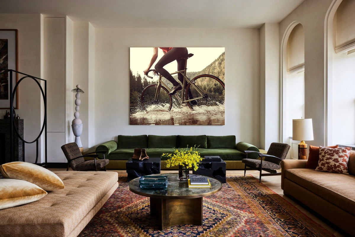 Detail shot from the 'Non Slip' cyclocross cycling print showing the bespoke Elian Cyclocross bike - cycling wall art by Cyclingprints.nl