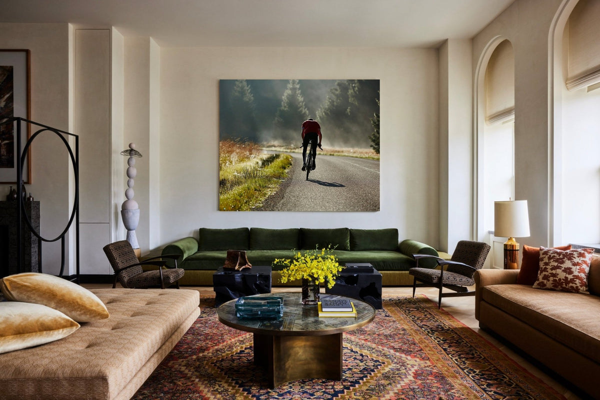 Detail shot from the 'Ride n Glide' cyclocross cycling print showing the bespoke Elian Cyclocross bike - cycling wall art by Cyclingprints.nl