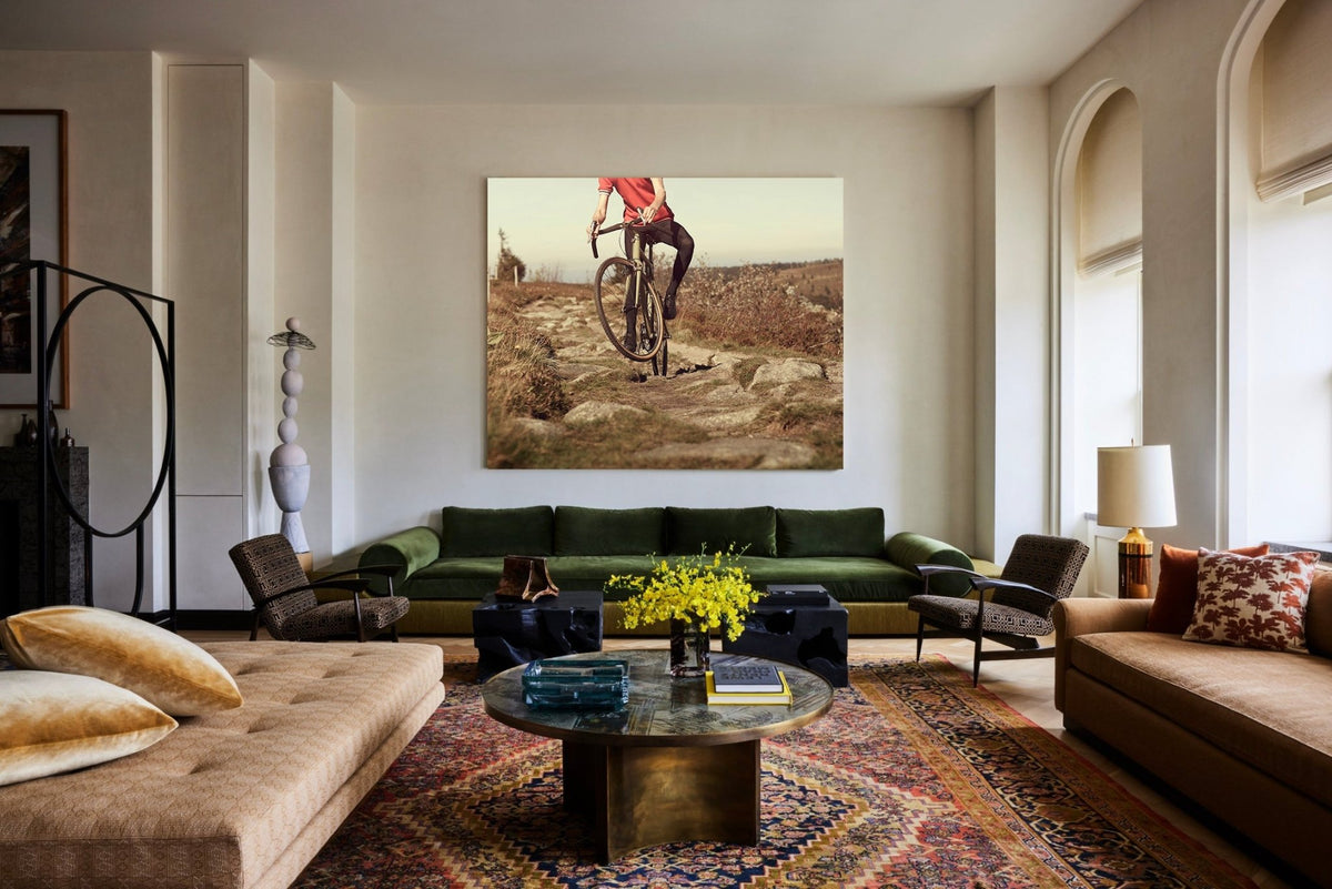 Detail shot from the 'Rockhopper' cyclocross cycling print showing the bespoke Elian Cyclocross bike - cycling wall art by Cyclingprints.nl