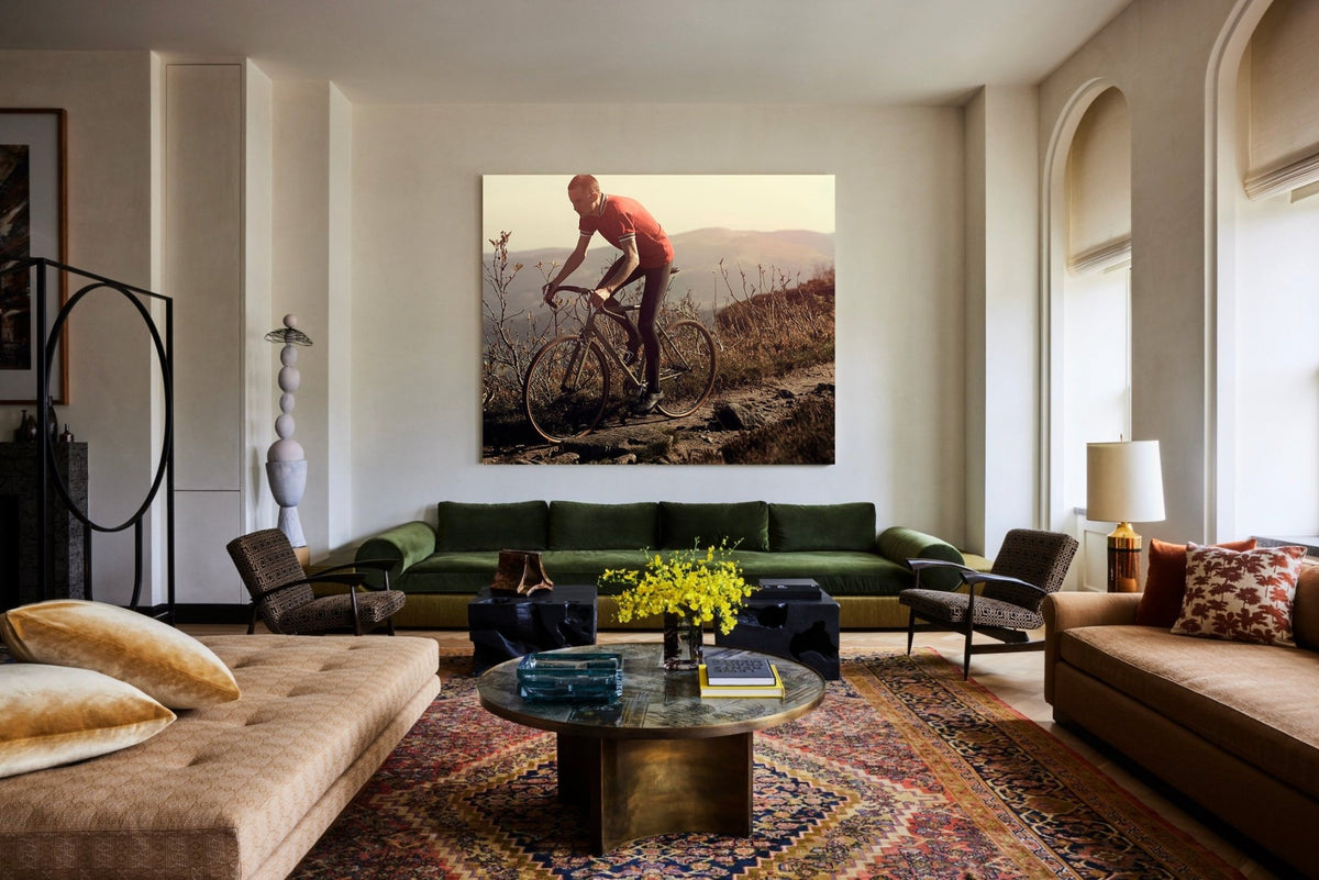 Detail shot from the 'Rocky Road' cyclocross cycling print showing the bespoke Elian Cyclocross bike - cycling wall art by Cyclingprints.nl