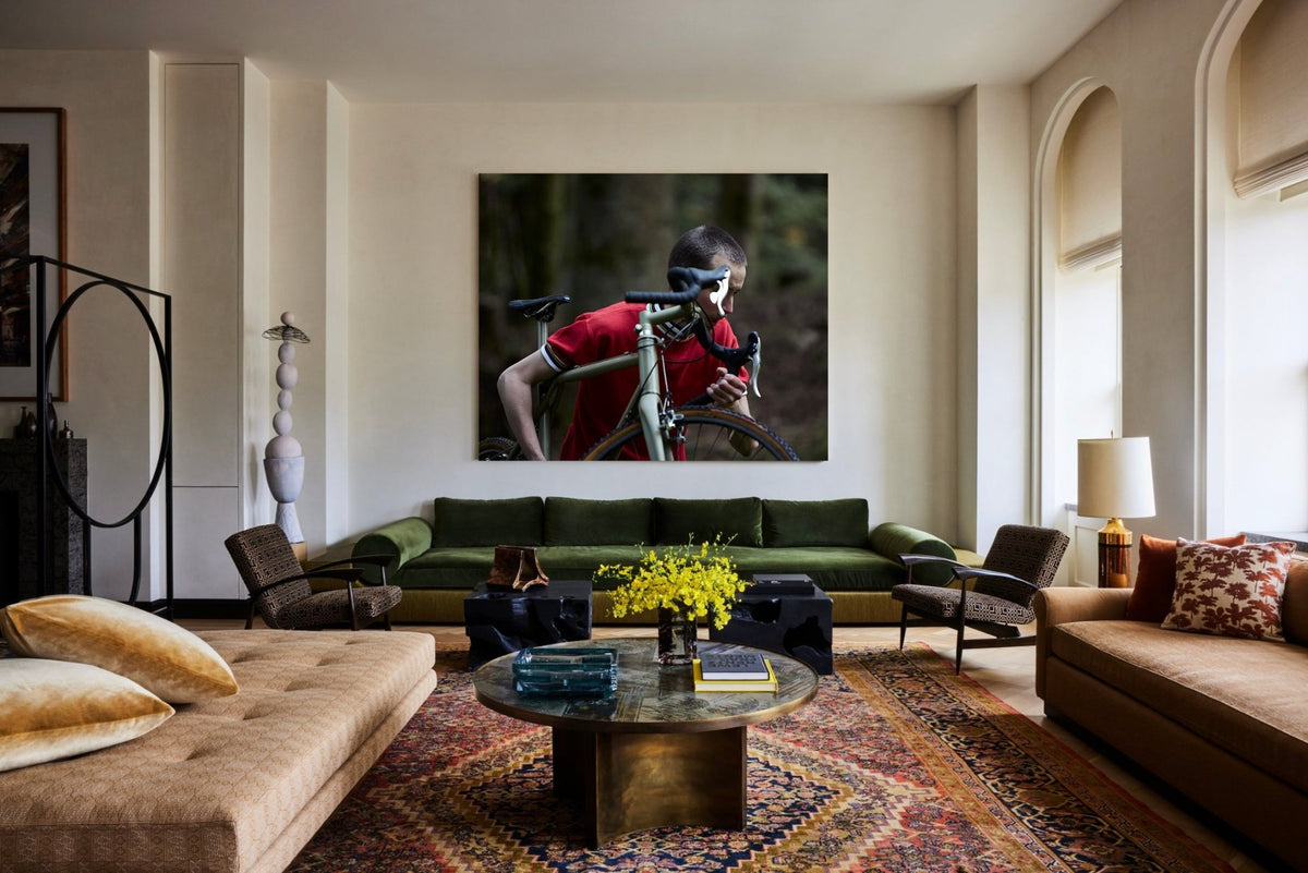 Detail shot from the 'Stop Riding' cyclocross cycling print showing the bespoke Elian Cyclocross bike - cycling wall art by Cyclingprints.nl
