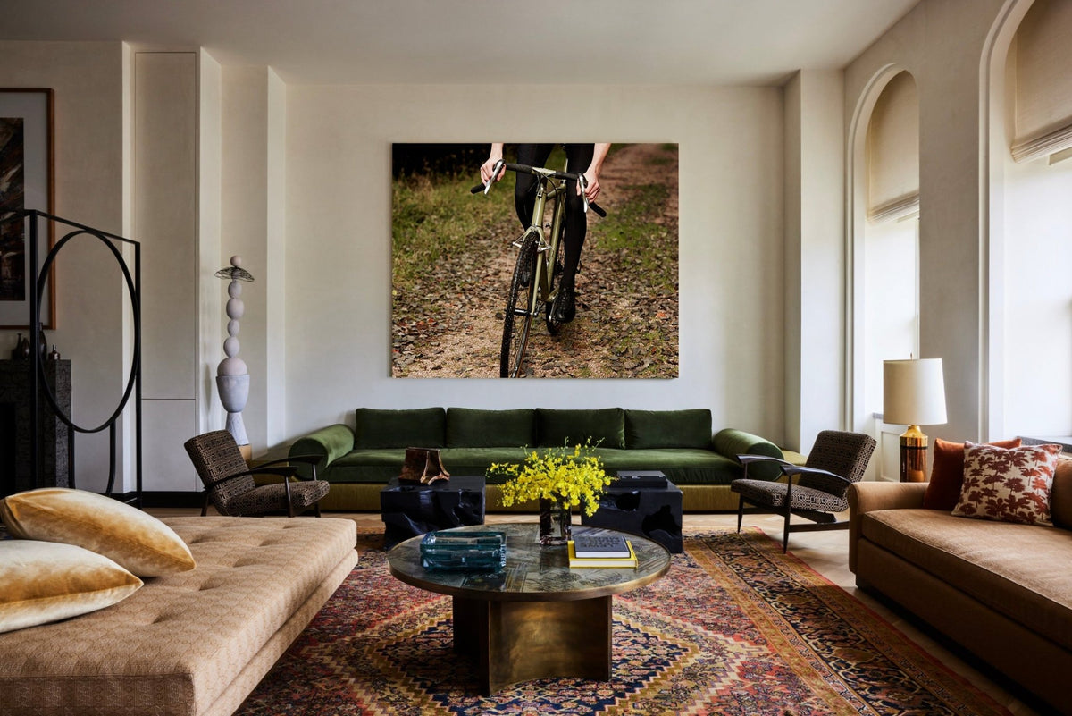 Detail shot from the 'Tear Up Tracks' cyclocross cycling print showing the bespoke Elian Cyclocross bike - cycling wall art by Cyclingprints.nl