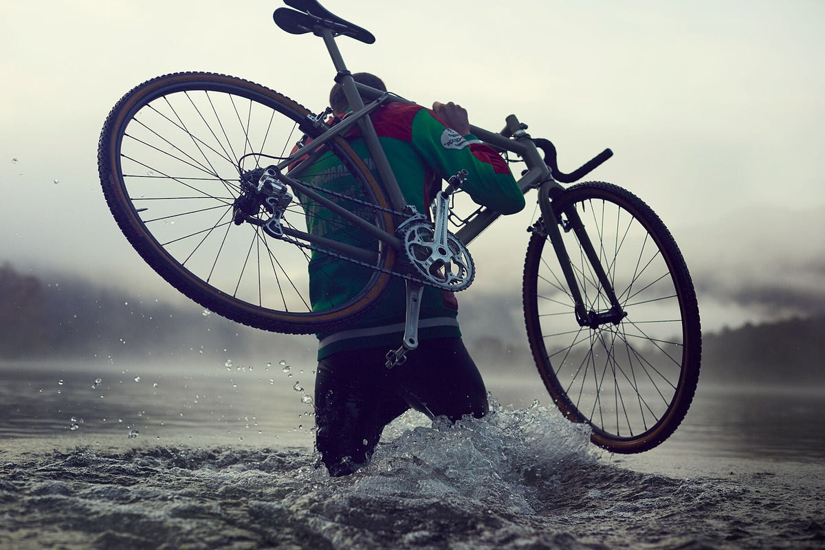 Cyclocross cycling print 'The Road Stops' - off-road cyclocross action on the bespoke Elian Cyclocross bike in the Vosges, France, fine art print by Cyclingprints.nl