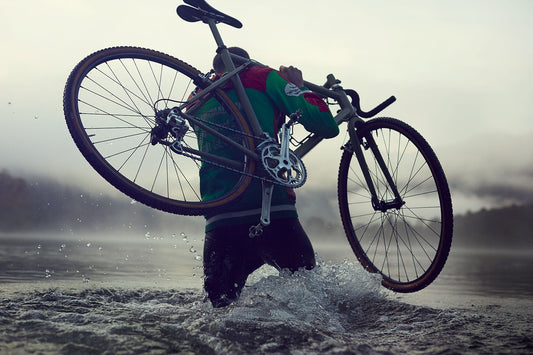 Cyclocross cycling print 'The Road Stops' - off-road cyclocross action on the bespoke Elian Cyclocross bike in the Vosges, France, fine art print by Cyclingprints.nl