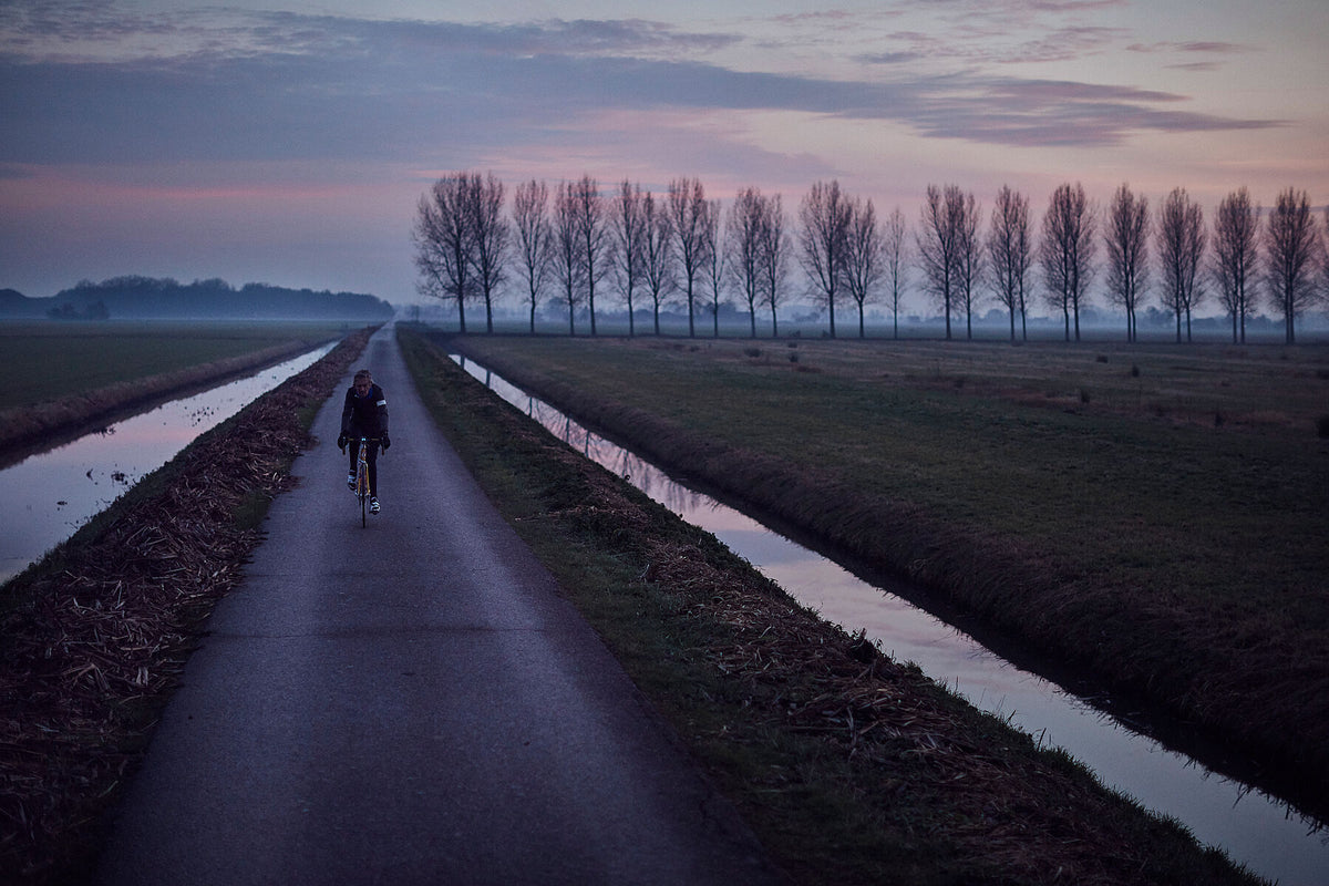 Foto 5 van de 'Purple Polders 2' Nederlandse wielerfotografie met een op maat gebouwde stalen fiets (gebouwd rond een jaren-80 Gazelle-frame) - wielrennen wanddecoratie door Cyclingprints.nl