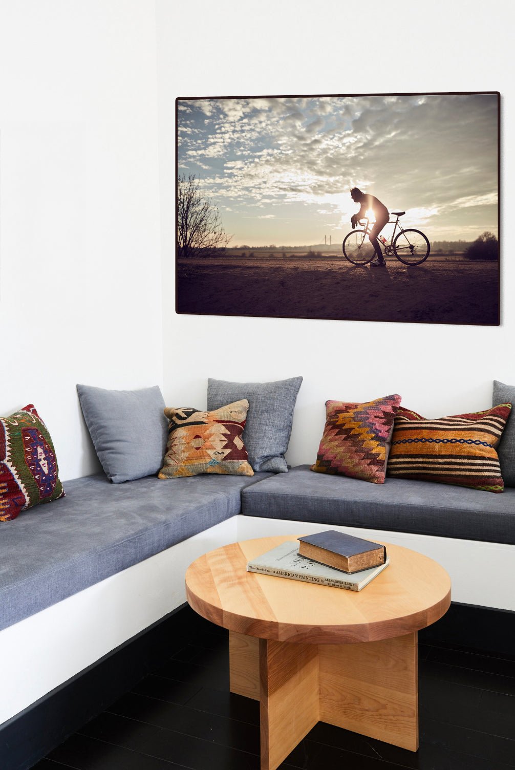 Detailfoto van de 'Riverland' Nederlandse wielerfotografie met een op maat gebouwde stalen fiets (gebouwd rond een jaren-80 Gazelle-frame) - wielrennen wanddecoratie door Cyclingprints.nl