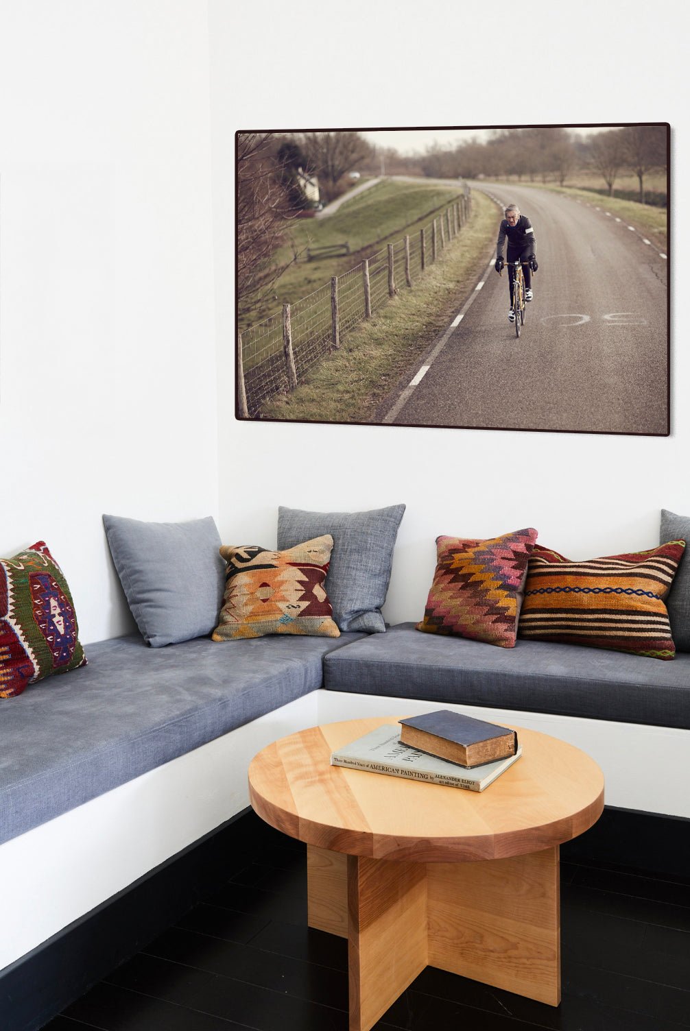 Detailfoto van de 'Windswept' Nederlandse wielerfotografie met een op maat gebouwde stalen fiets (gebouwd rond een jaren-80 Gazelle-frame) - wielrennen wanddecoratie door Cyclingprints.nl