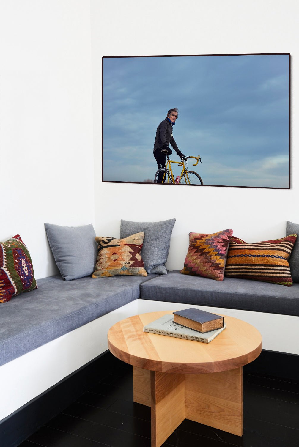 Man of Steel – Blue Skies | Cycling Portrait Print of Albert on His Steel Bike - Cyclingprints.nl