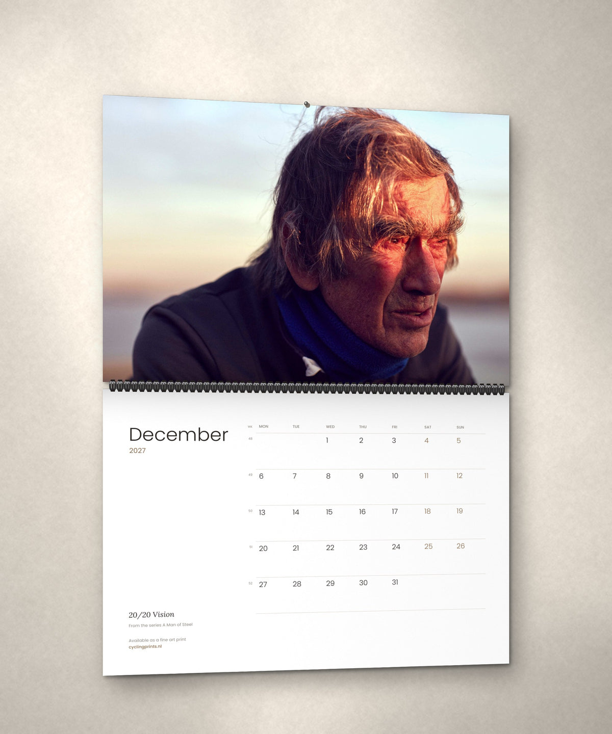 December 2027 – 20/20 Vision, a page from the A Man of Steel cycling photography wall calendar by Ryan Edy