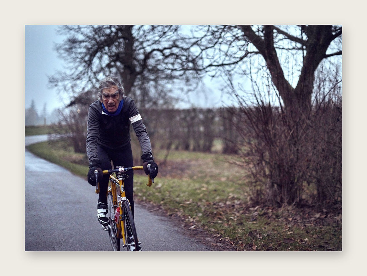 Round the Bend – A Man of Steel fine art cycling greeting card by Ryan Edy