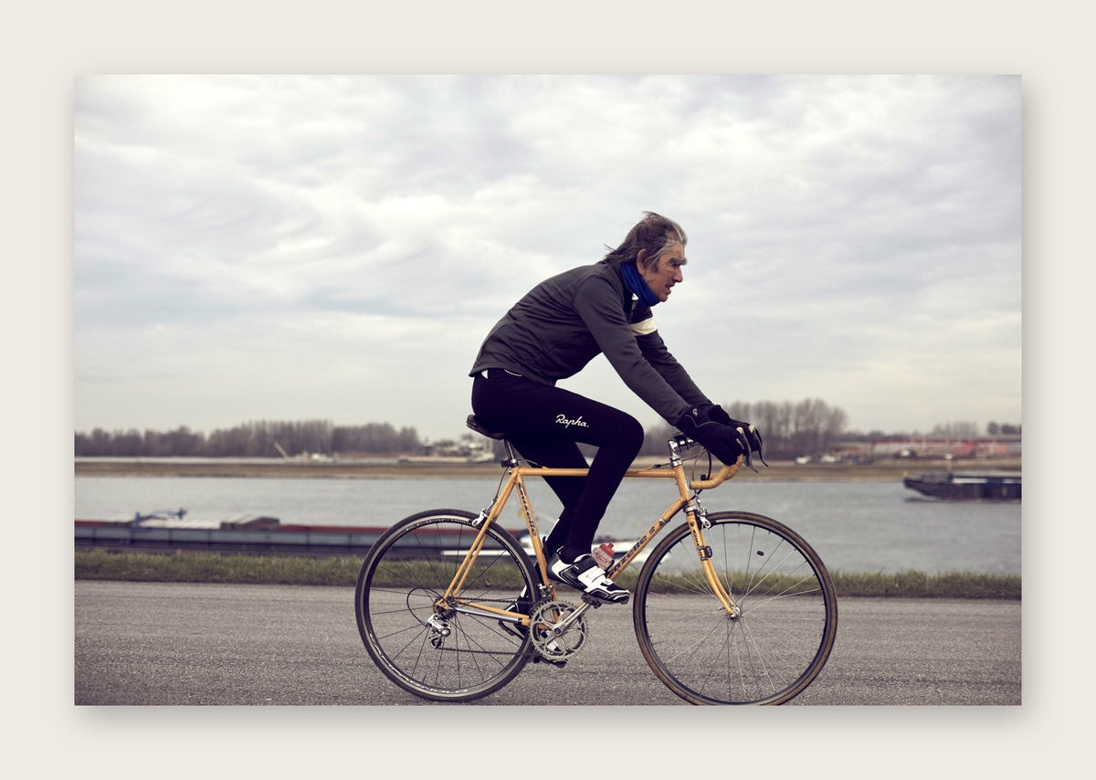 Backbone & Barges – A Man of Steel fine art cycling postcard by Ryan Edy