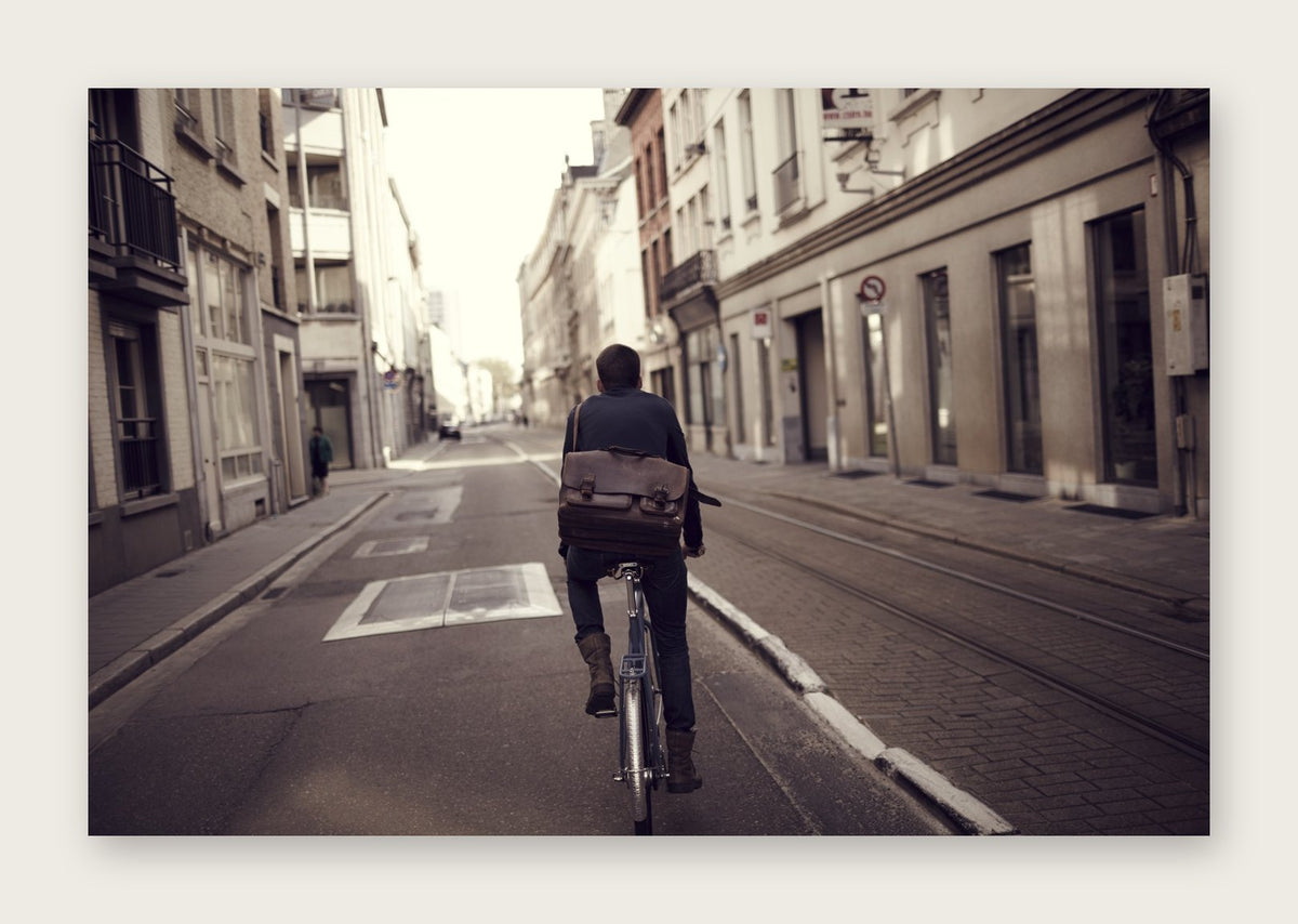 Around Town – The Commuter fine art cycling postcard by Ryan Edy