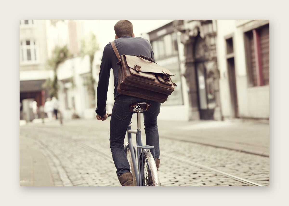 Making Tracks – The Commuter fine art cycling postcard by Ryan Edy