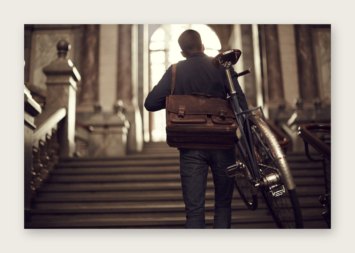 Taking Steps – The Commuter fine art cycling postcard by Ryan Edy