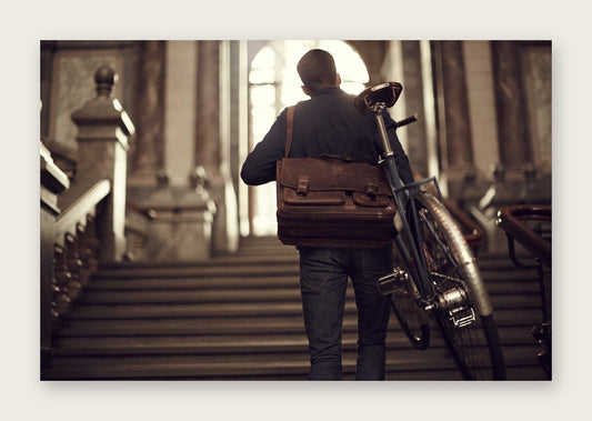 Taking Steps – The Commuter fine art cycling postcard by Ryan Edy