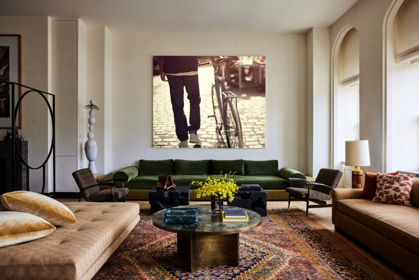 “Customs & Cobbles” Stylish commuter riding a city bike on cobbled streets, award-winning fine art cycling photography.